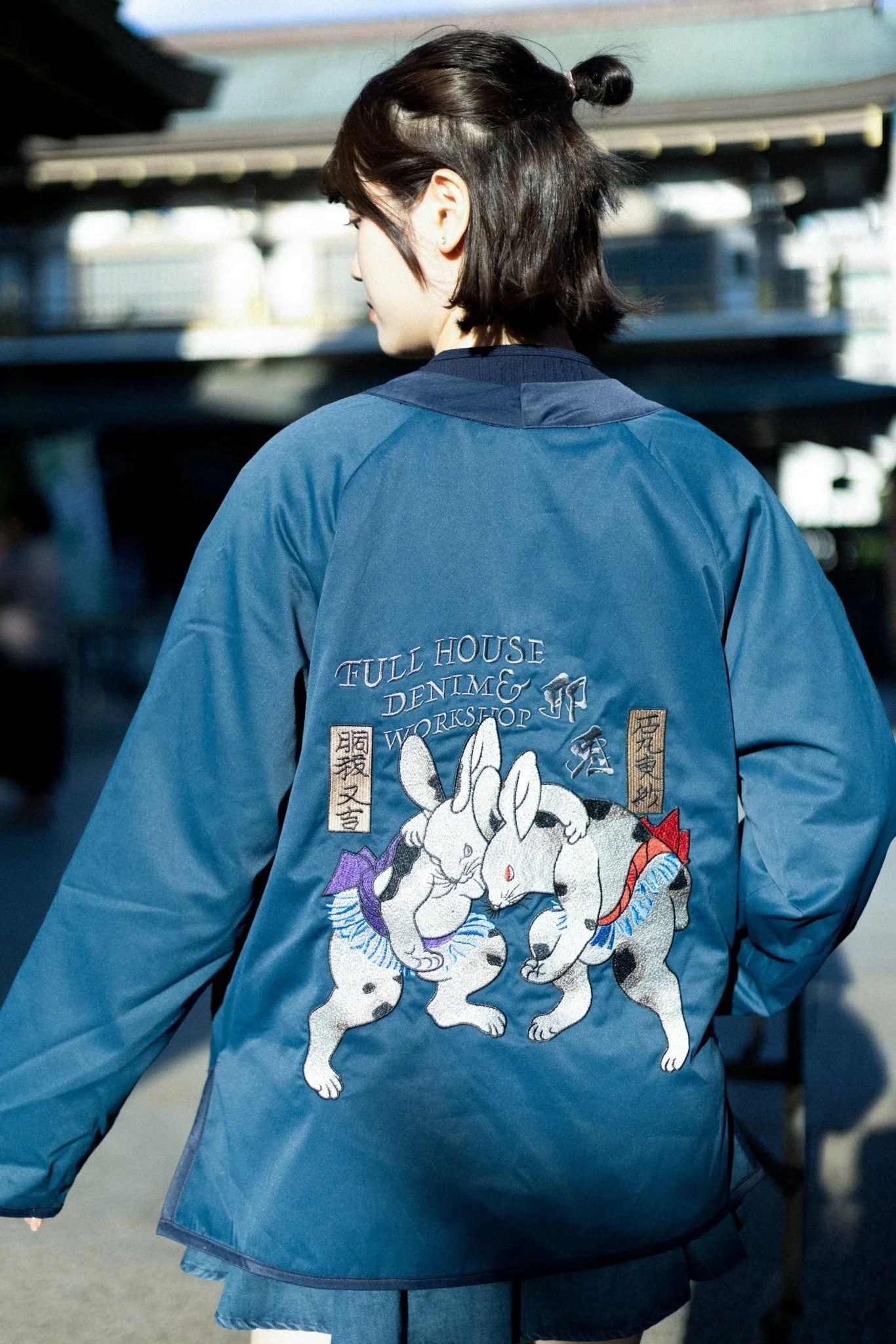 雙面すもう兎 Embroidery Reversible Kimono