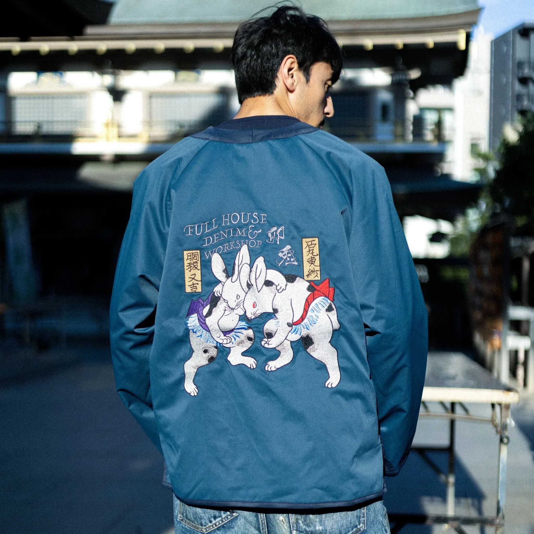 雙面すもう兎 Embroidery Reversible Kimono