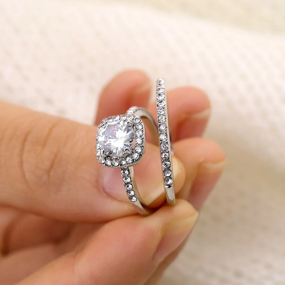17IF Fashion Engagemen Zircon Crystal Rings Womens Girls Silver Filled Wedding Ring Set Lover Wedding Jewelry Party Gift 2020