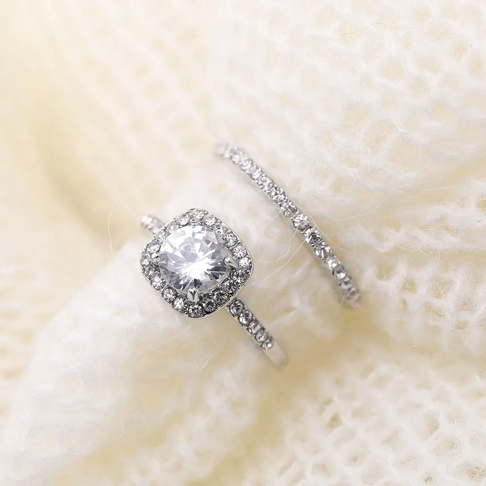 17IF Fashion Engagemen Zircon Crystal Rings Womens Girls Silver Filled Wedding Ring Set Lover Wedding Jewelry Party Gift 2020