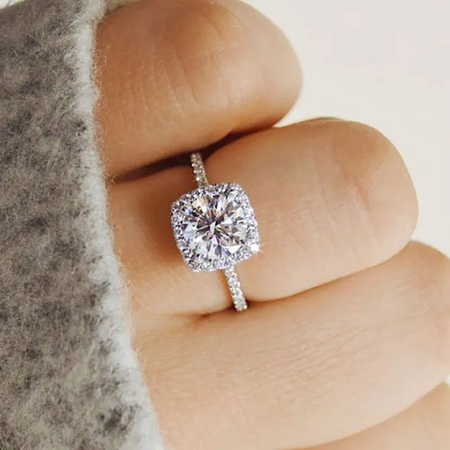 17IF Fashion Engagemen Zircon Crystal Rings Womens Girls Silver Filled Wedding Ring Set Lover Wedding Jewelry Party Gift 2020