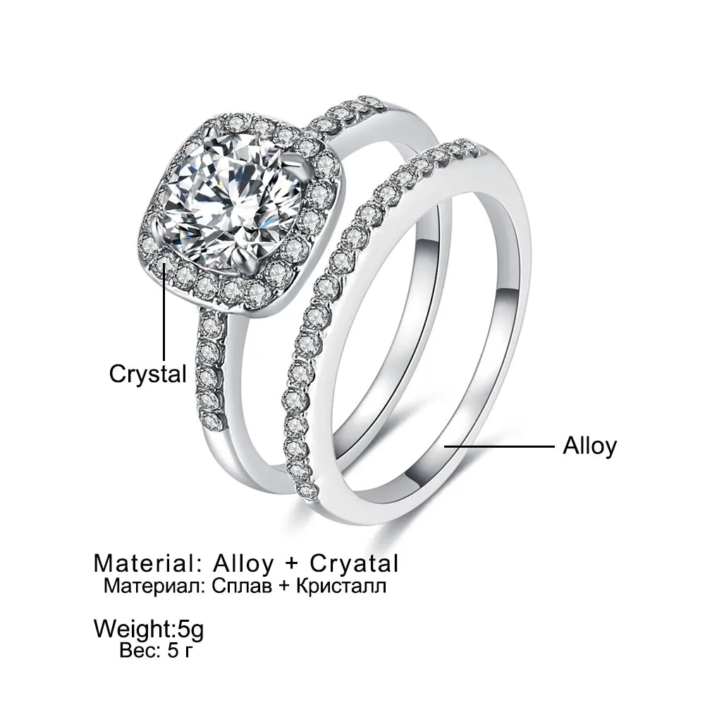 17IF Fashion Engagemen Zircon Crystal Rings Womens Girls Silver Filled Wedding Ring Set Lover Wedding Jewelry Party Gift 2020
