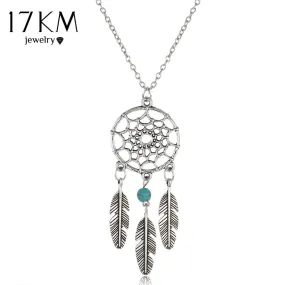 17KM collares Vintage Dream Catcher Leaves collier Pendant Necklace kettingen Silver Color Girl Bib Chokers Pendants & Necklaces