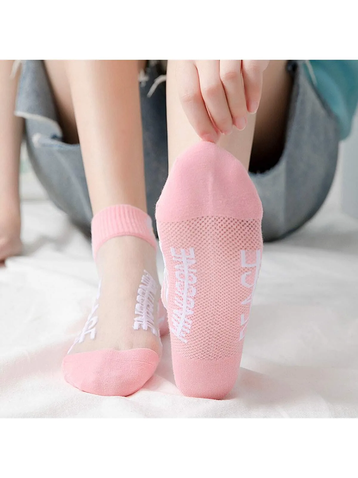 【5pairs/pack】women's Thin Ins Style Small Chrysanthemum Embroidery Sheer Socks