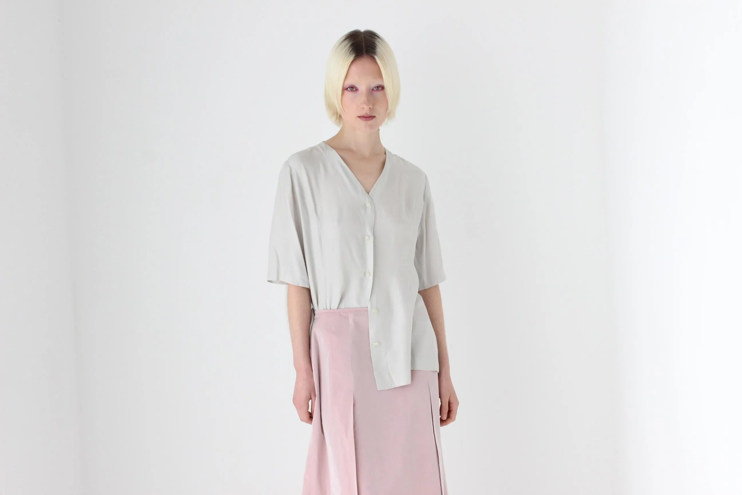 80s PURE SILK Dove Grey Button Up