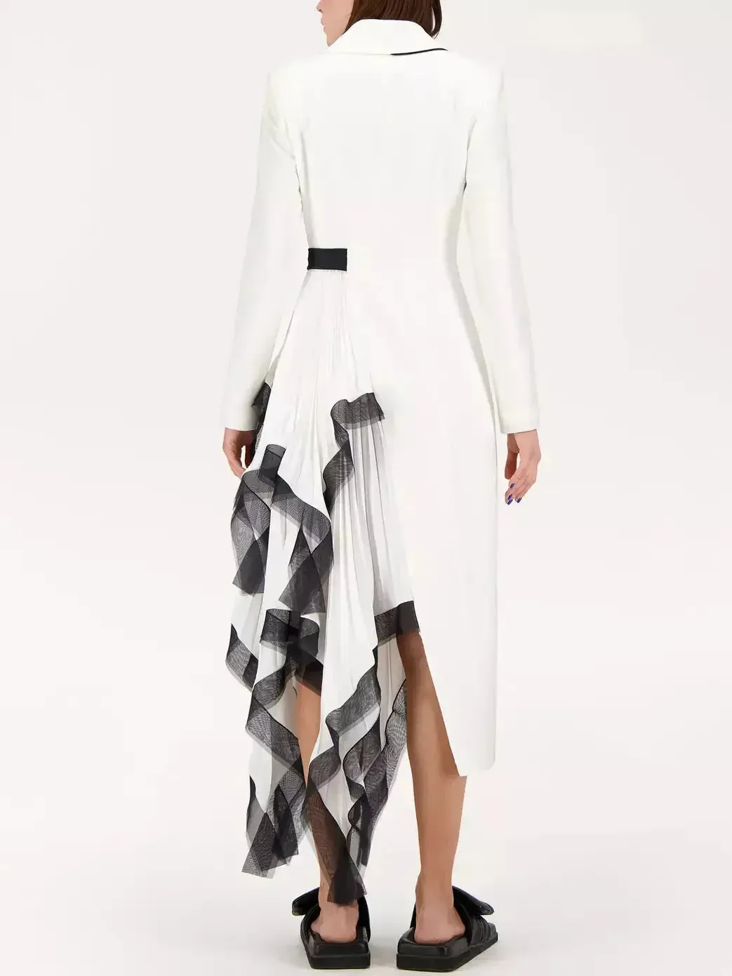 Asymmetric One-Side Pleat Ruffled Blazer Dress