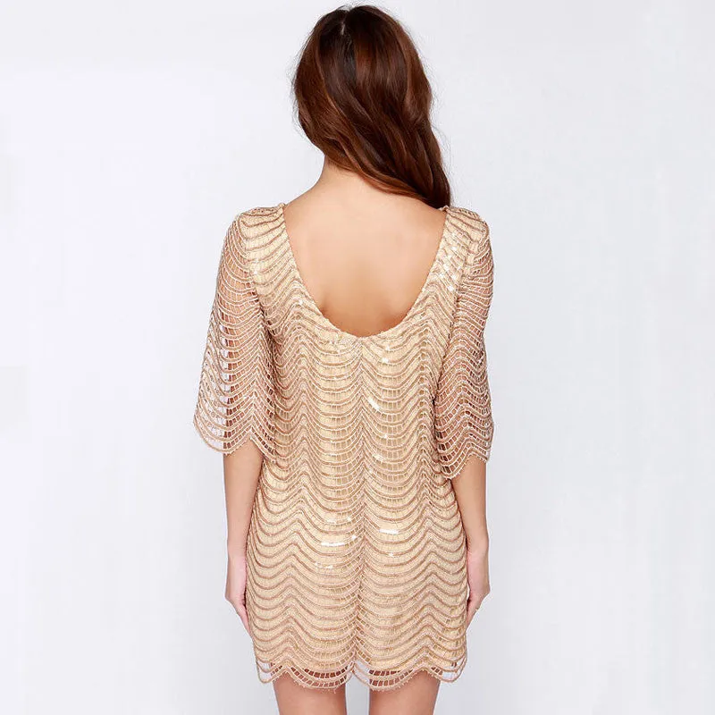 Backless Golden Sequin Dress