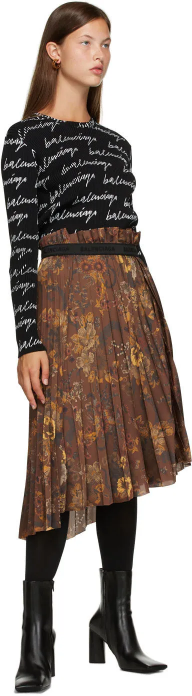 Balenciaga Brown Floral Pleated Skirt