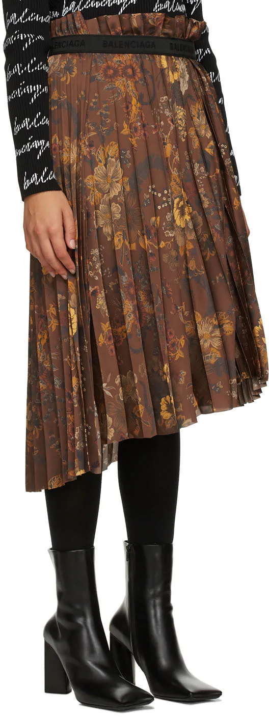 Balenciaga Brown Floral Pleated Skirt