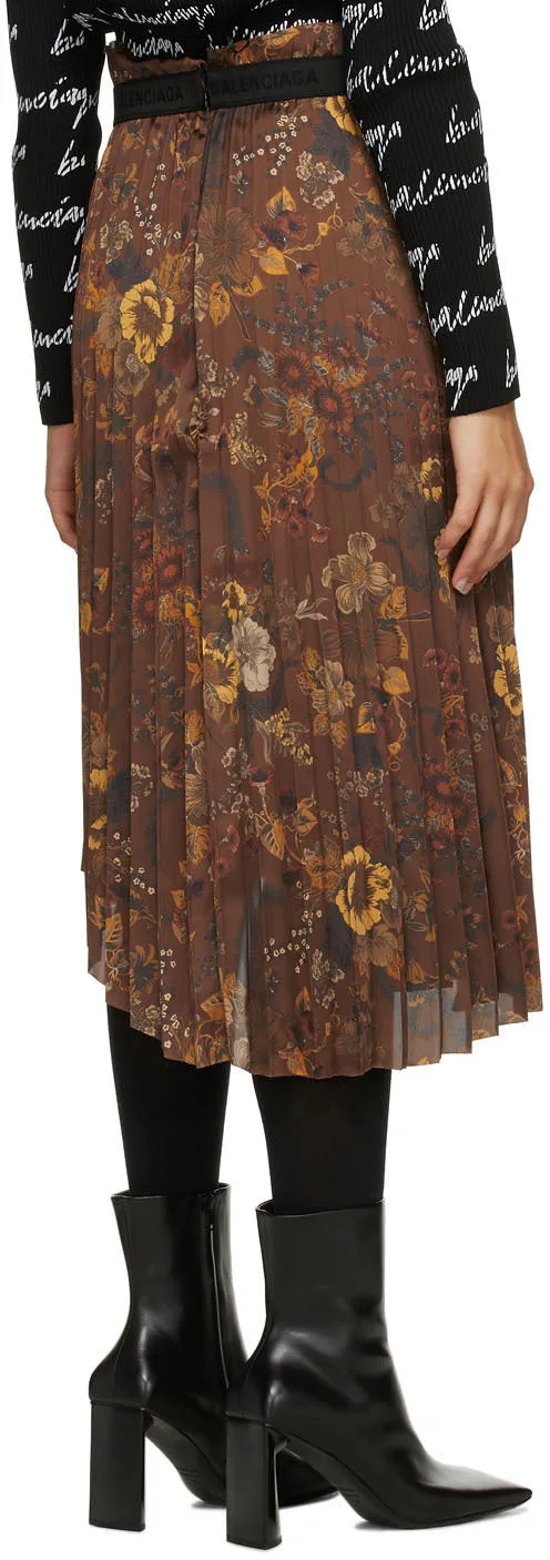 Balenciaga Brown Floral Pleated Skirt