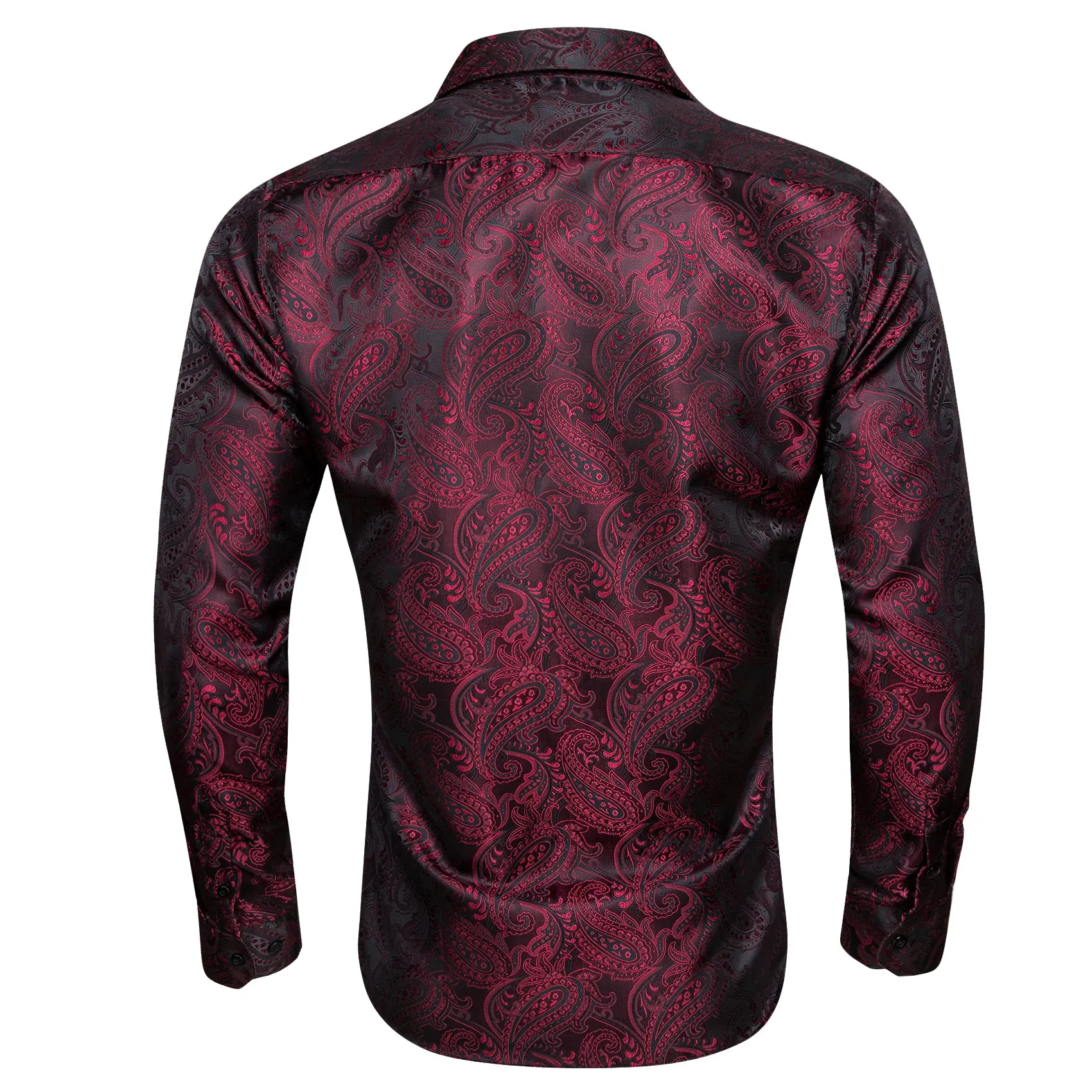 Barry Wang Dress Work Shirts Red Black Paisley Silk Men's Dress Shirt