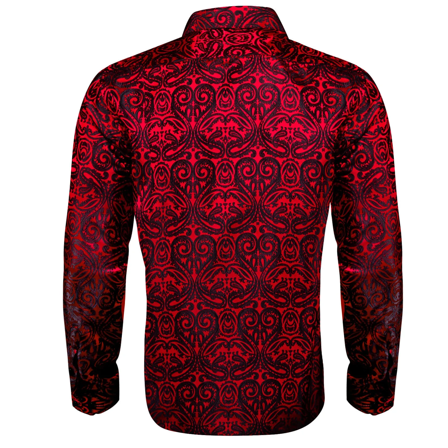 Barry Wang Men's Shirt Red Black Woven Paisley Silk Long Sleeve Shirt Classic