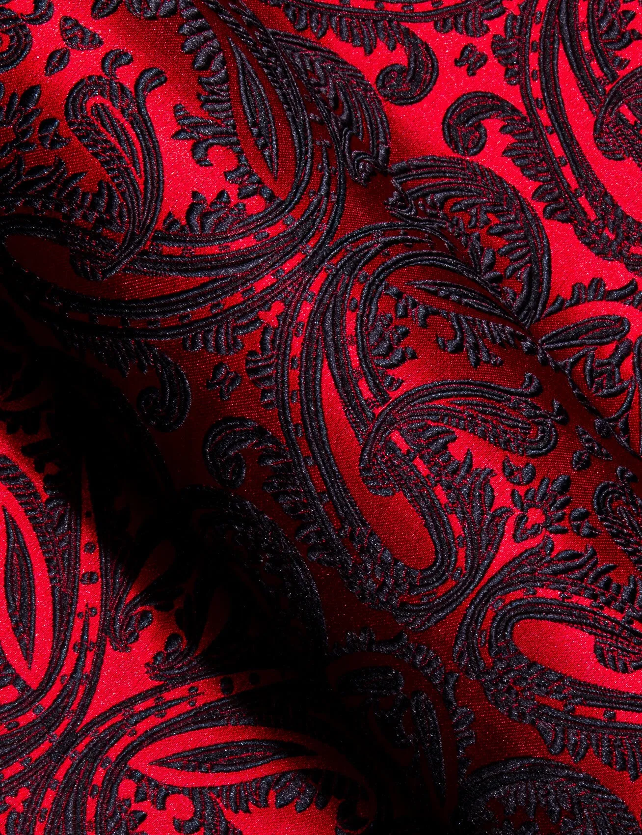 Barry Wang Men's Shirt Red Black Woven Paisley Silk Long Sleeve Shirt Classic
