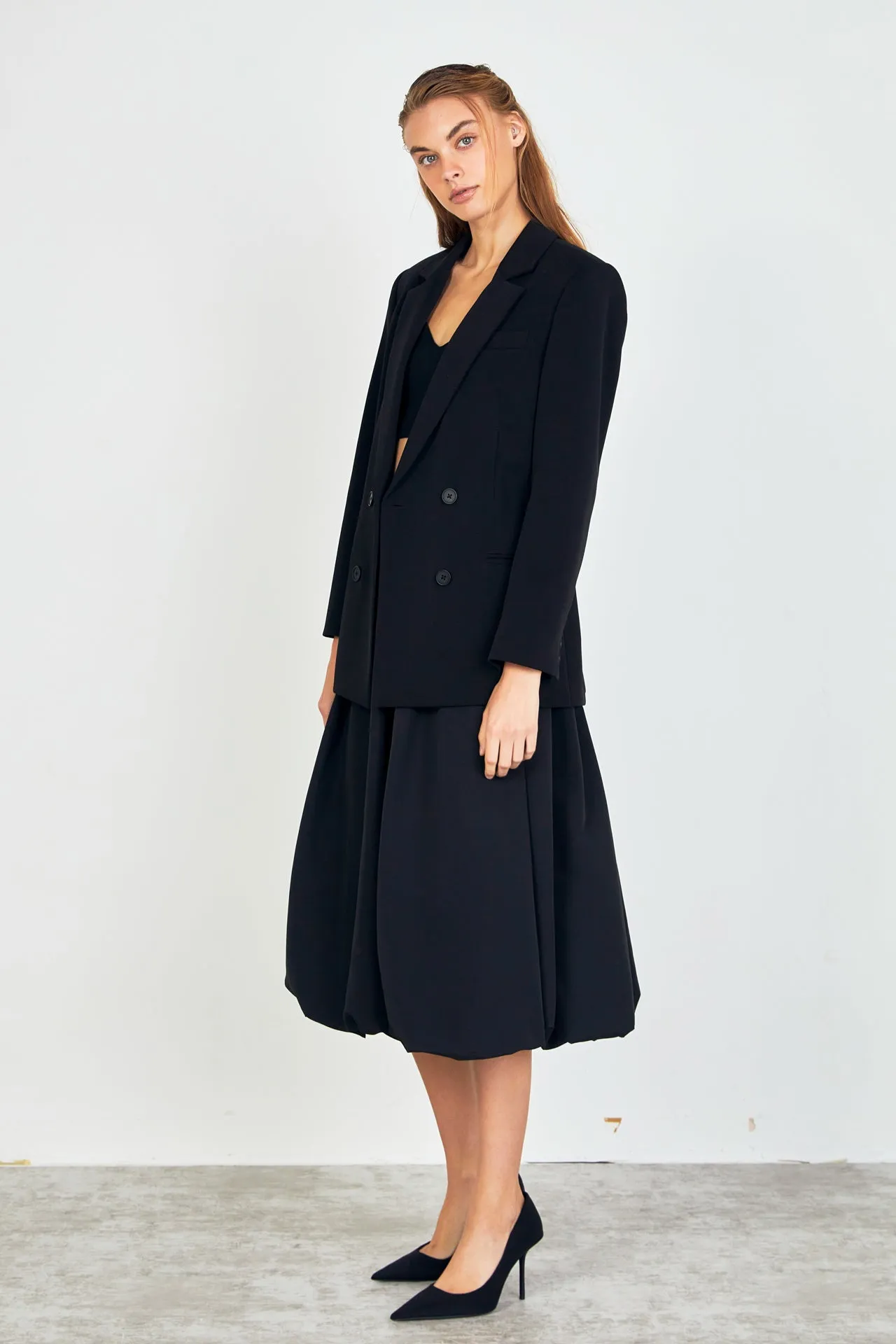 Belted Blouson Midi Skirt
