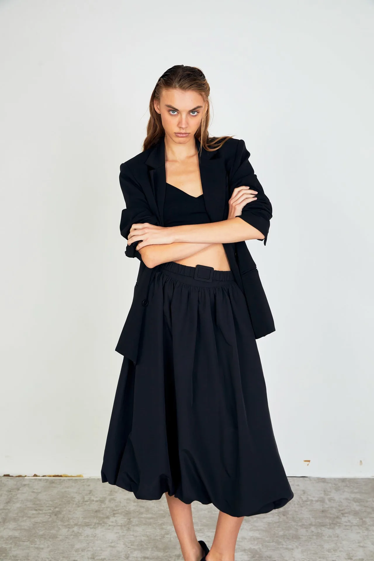 Belted Blouson Midi Skirt