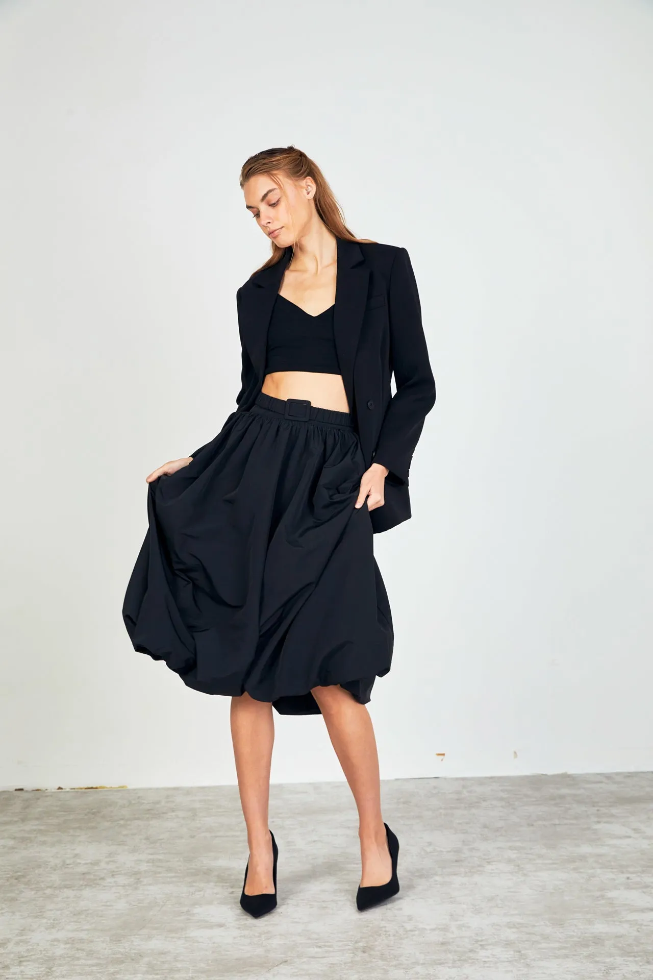 Belted Blouson Midi Skirt