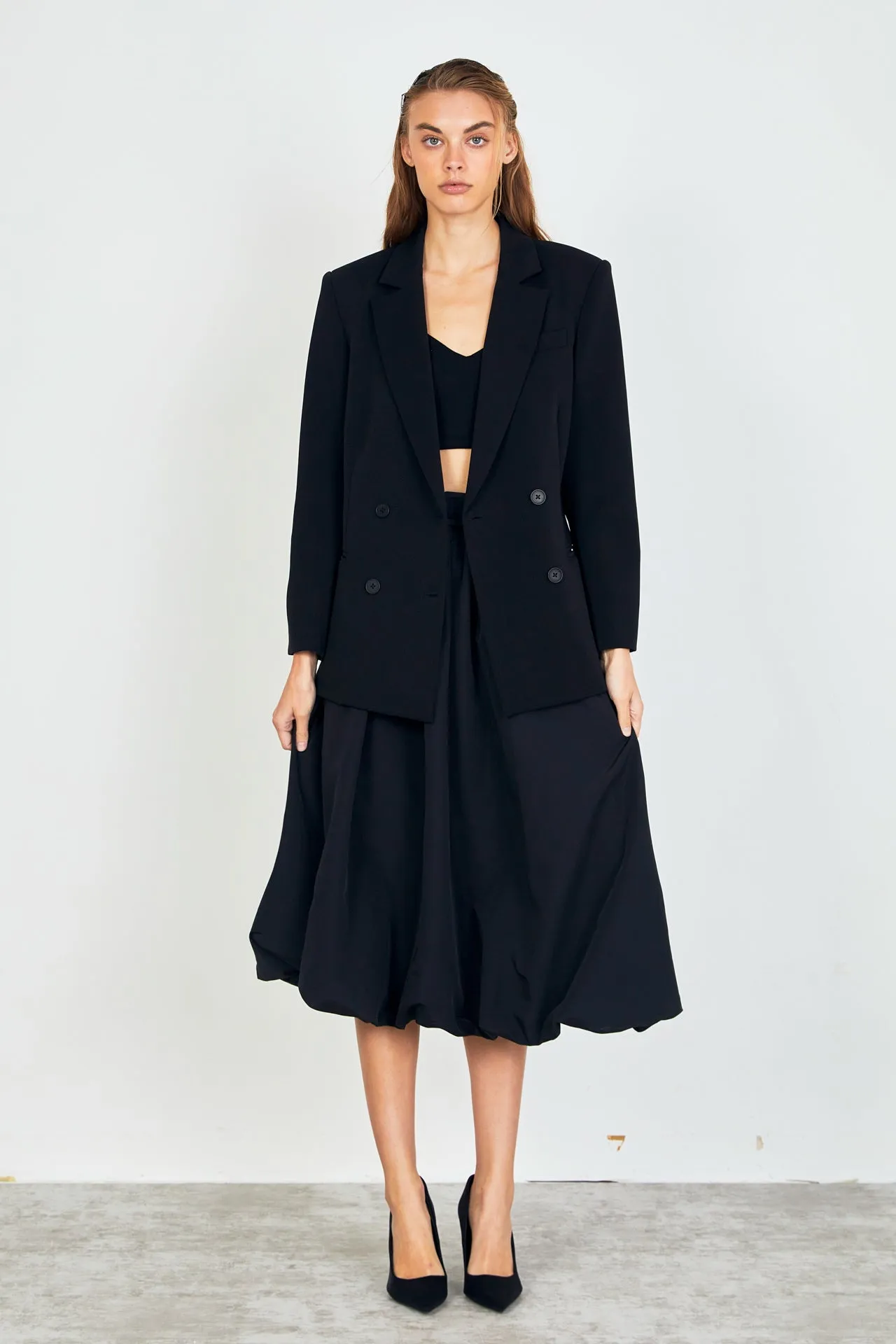 Belted Blouson Midi Skirt