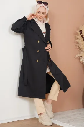 BGD Women T5853 Wrap Neck Hijab Trench Coat - Black - Avondale