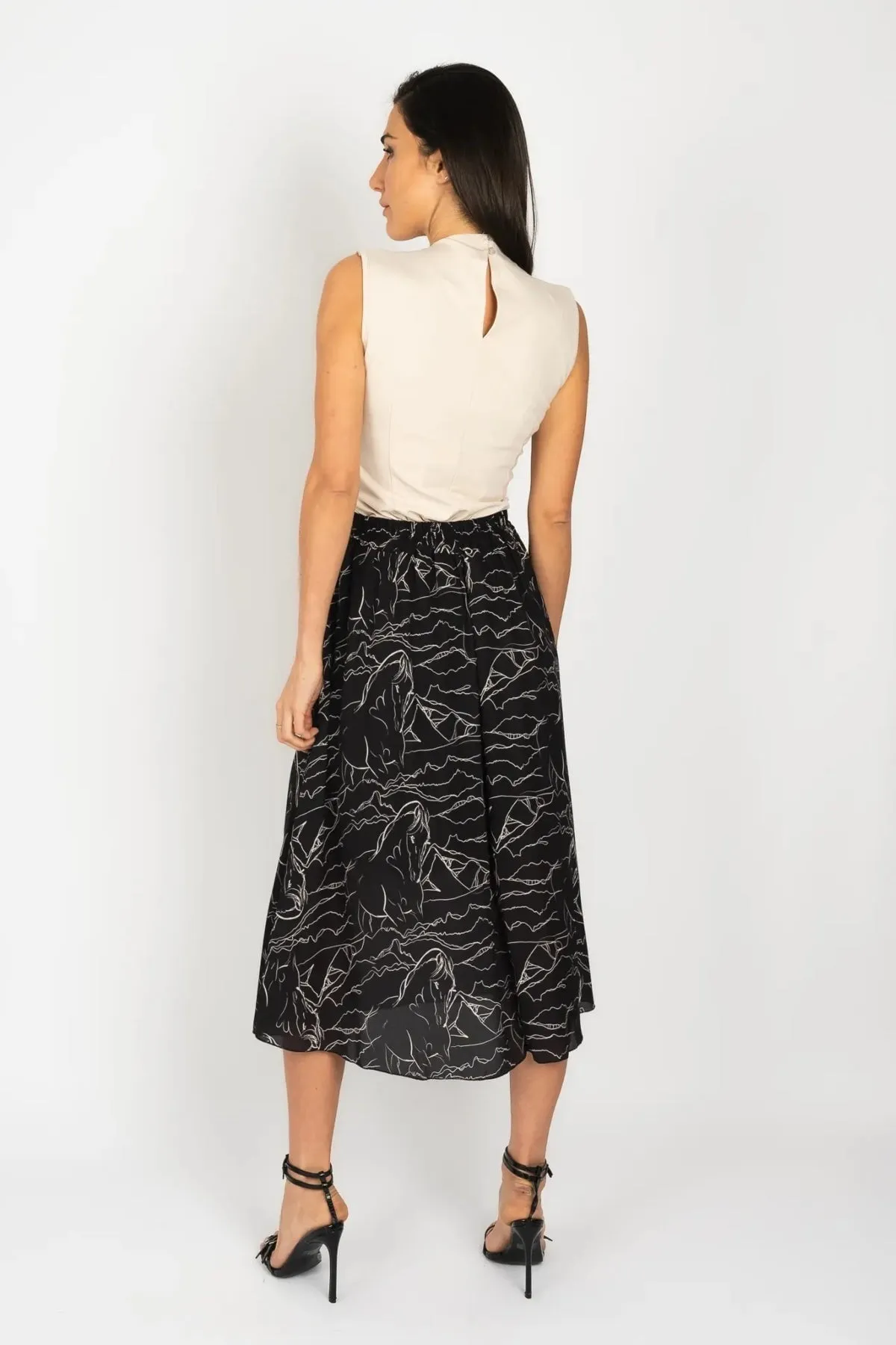 Black & White Print Midi Skirt