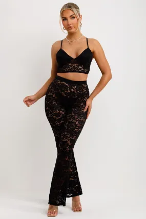Black Lace Trousers And Top Co Ord Set
