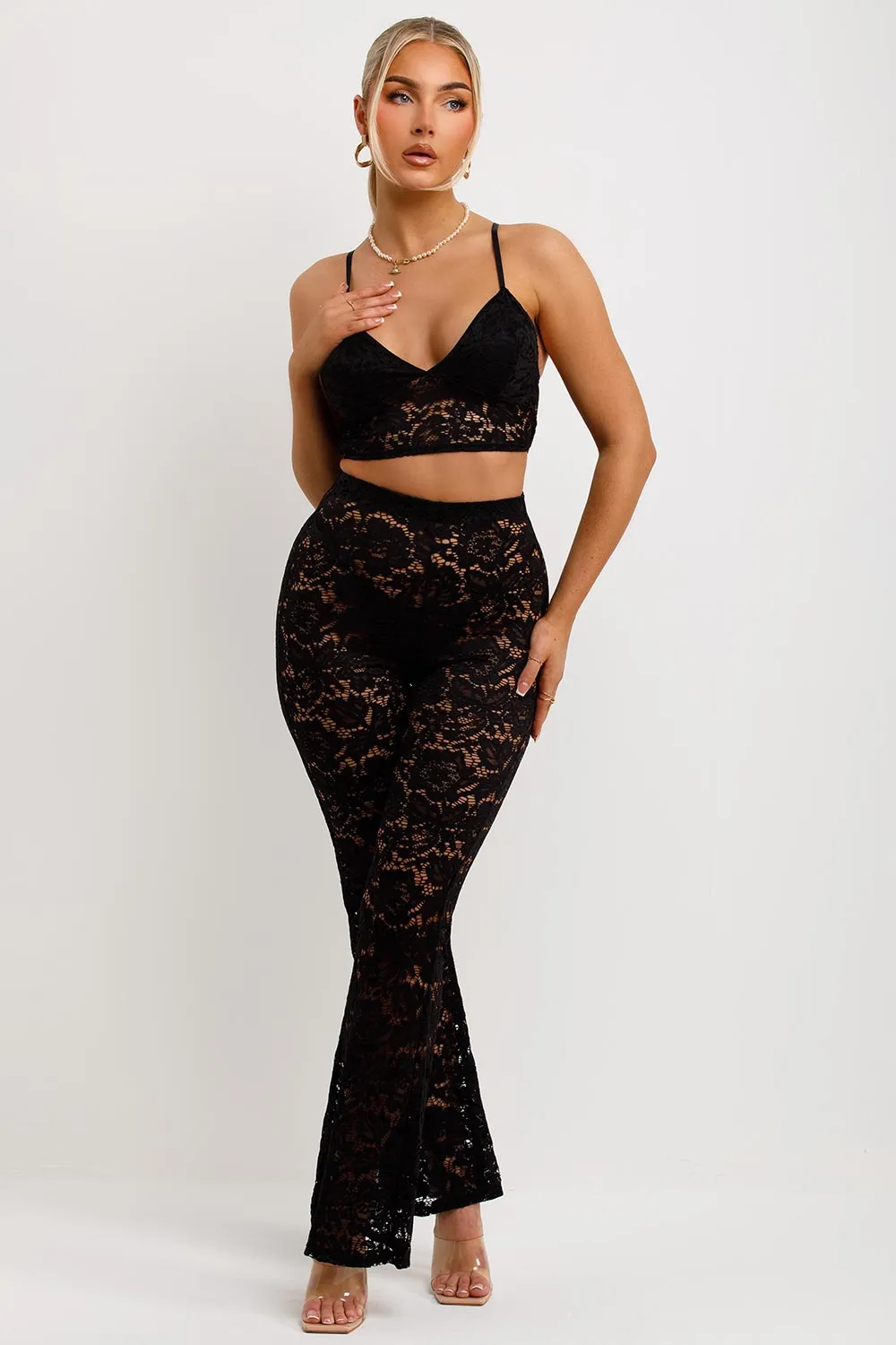 Black Lace Trousers And Top Co Ord Set