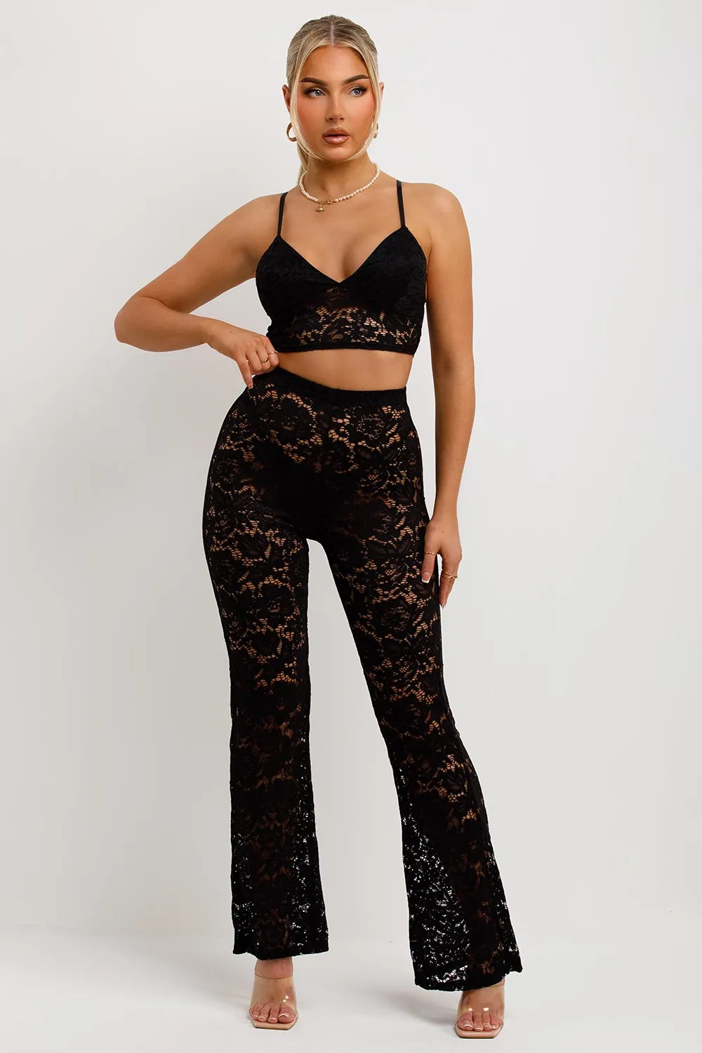 Black Lace Trousers And Top Co Ord Set
