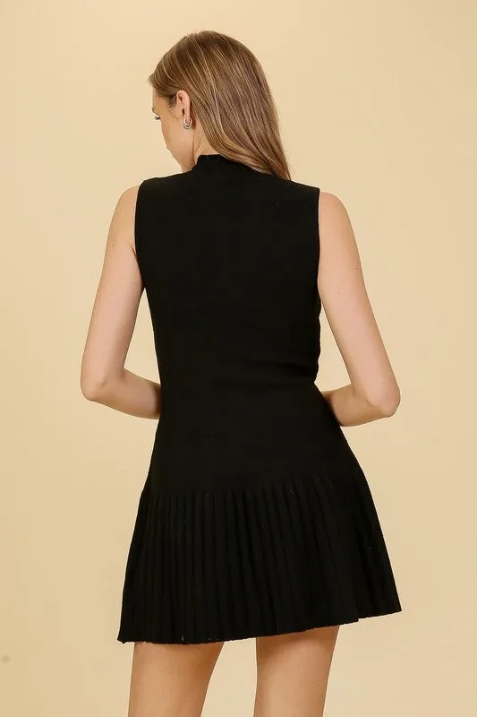 Black sleeveless pleated dress