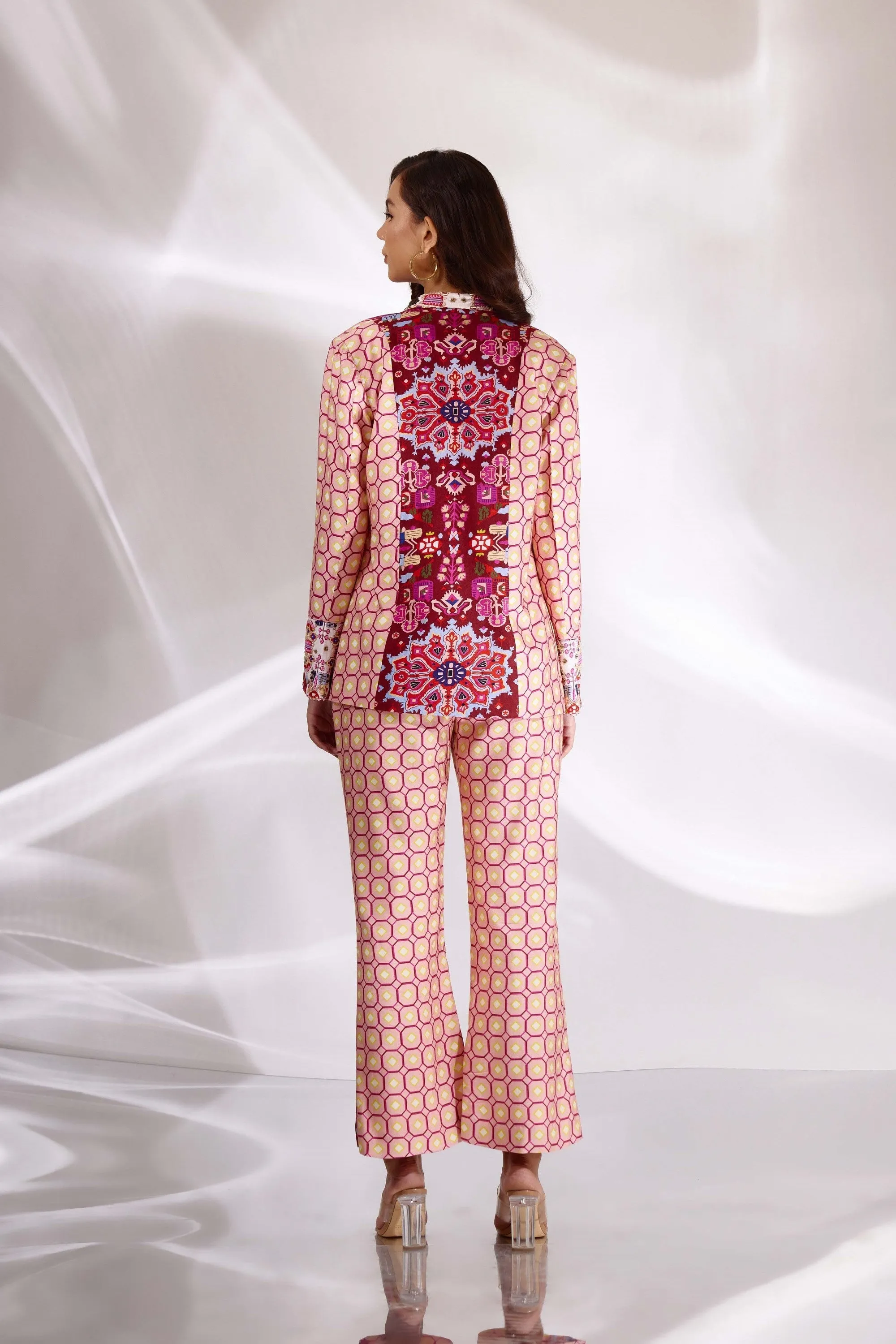 Blush Pink Mix Print Flared Pants