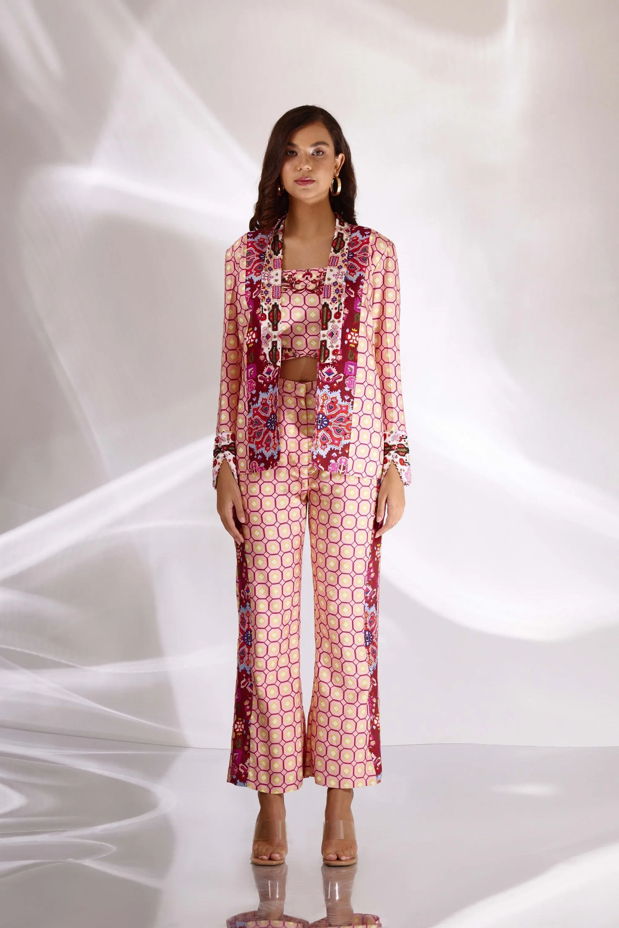 Blush Pink Mix Print Flared Pants