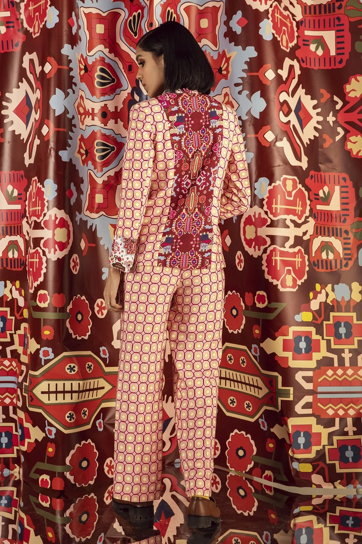 Blush Pink Mix Print Flared Pants