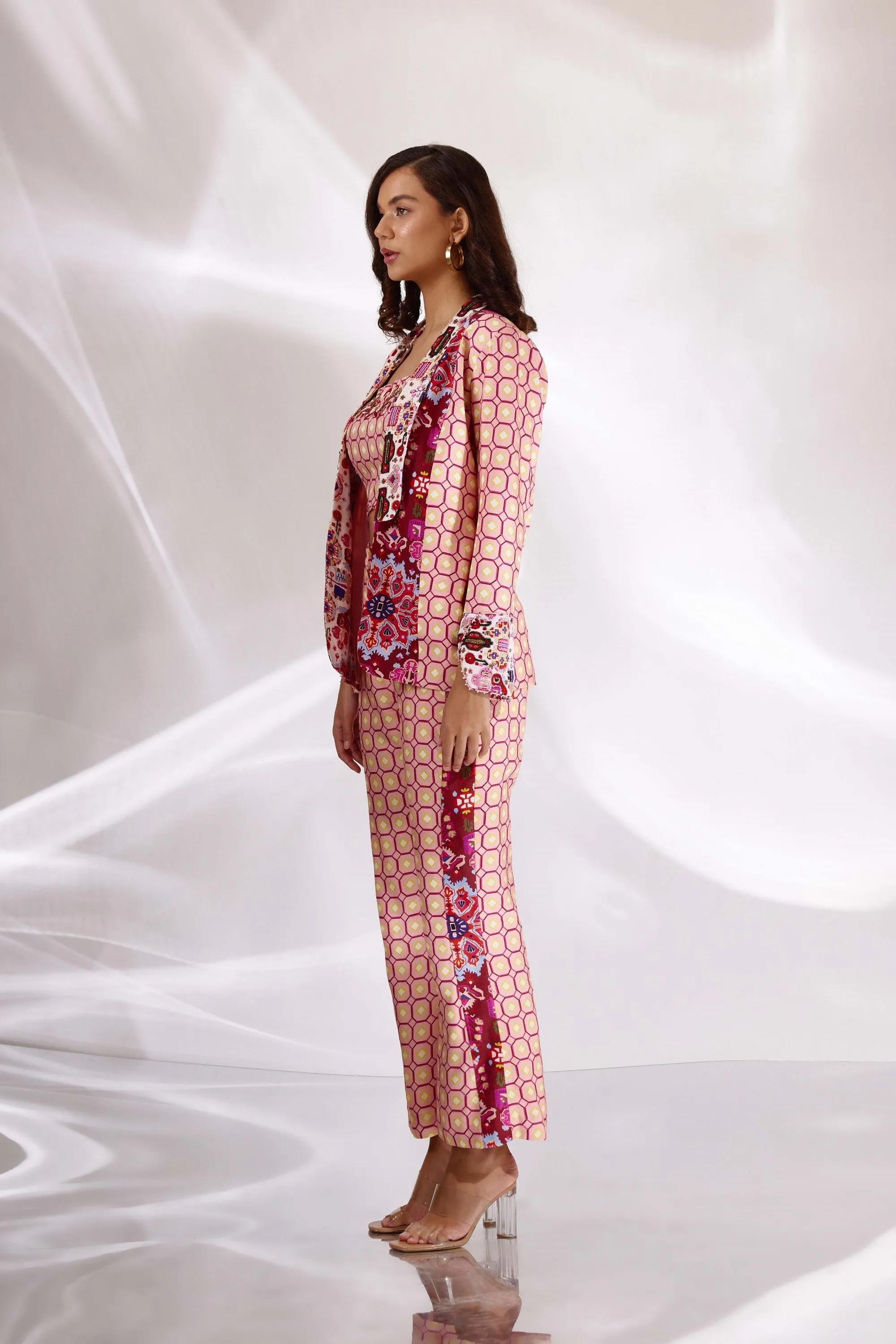 Blush Pink Mix Print Flared Pants