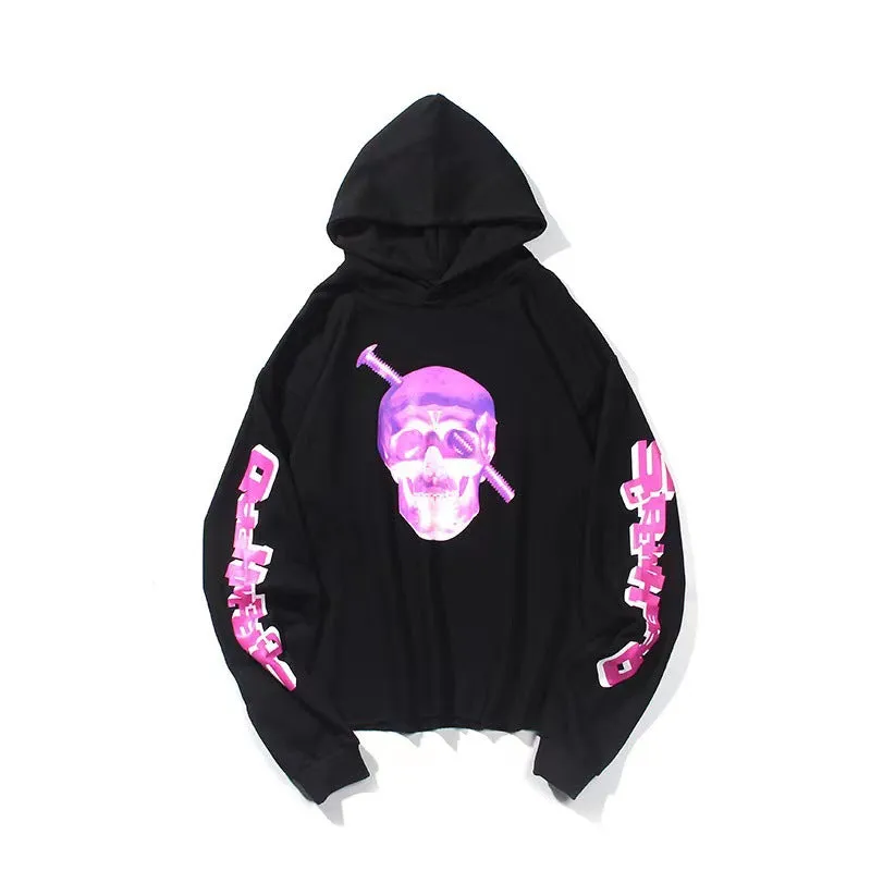 Bone Vlone Hoodie Skull Dissolved Purple Big V Hooded Sweater Men's and Women's Coats