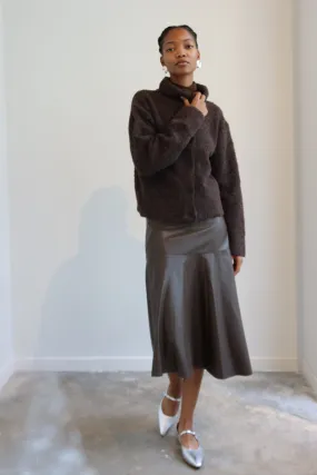 Brown Asymmetrical Vegan Leather Midi Skirt