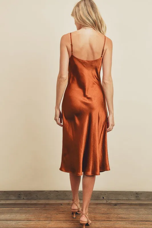 Burnt Sienna Satin Slip Dress