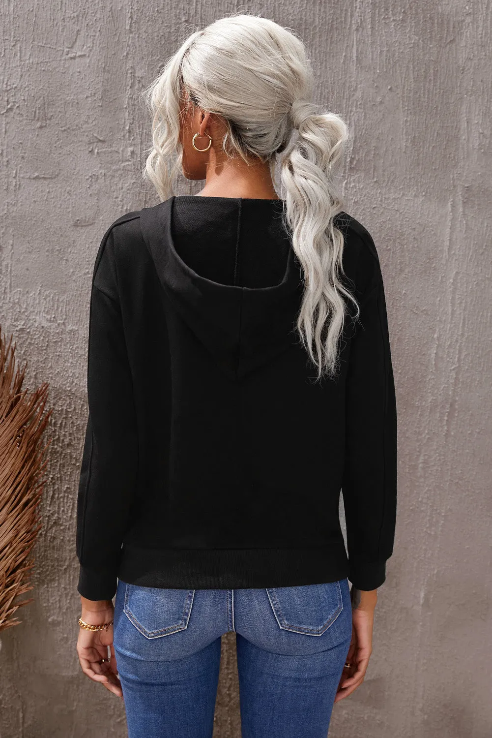Casual Solid Color Lace-Up Hoodie