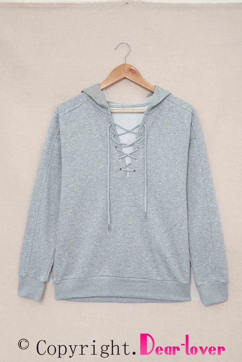 Casual Solid Color Lace-Up Hoodie