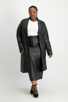 Cece Faux Leather Trench Coat - Black
