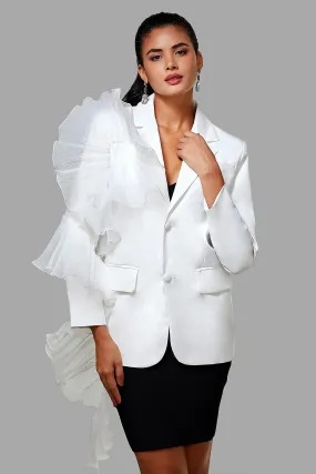 Chloe 3D Mesh Ruffle Edges Blazer in White