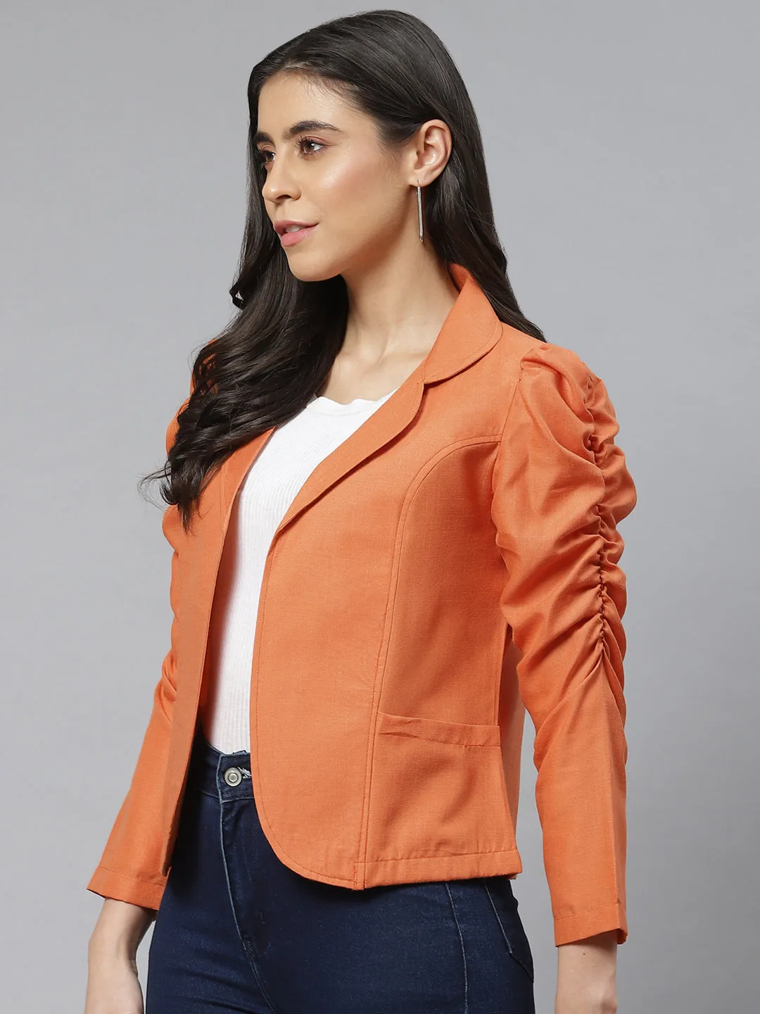 Cottinfab Women Orange Open Front Jacket