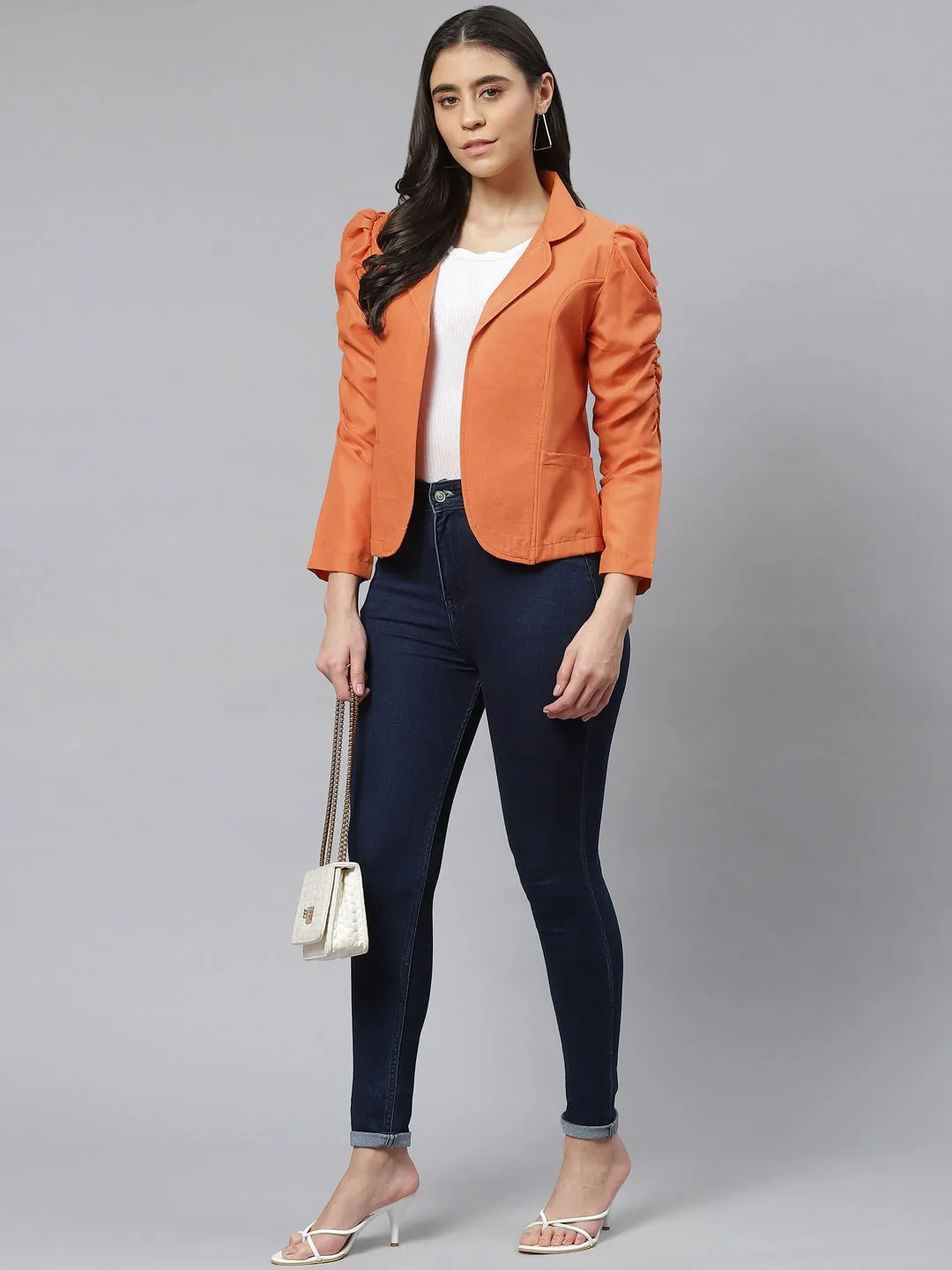 Cottinfab Women Orange Open Front Jacket