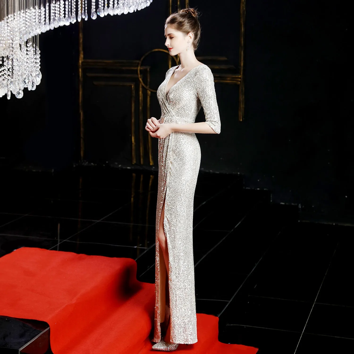 Cybele-16672-Long Sleeve Sequin Fishtail Dress