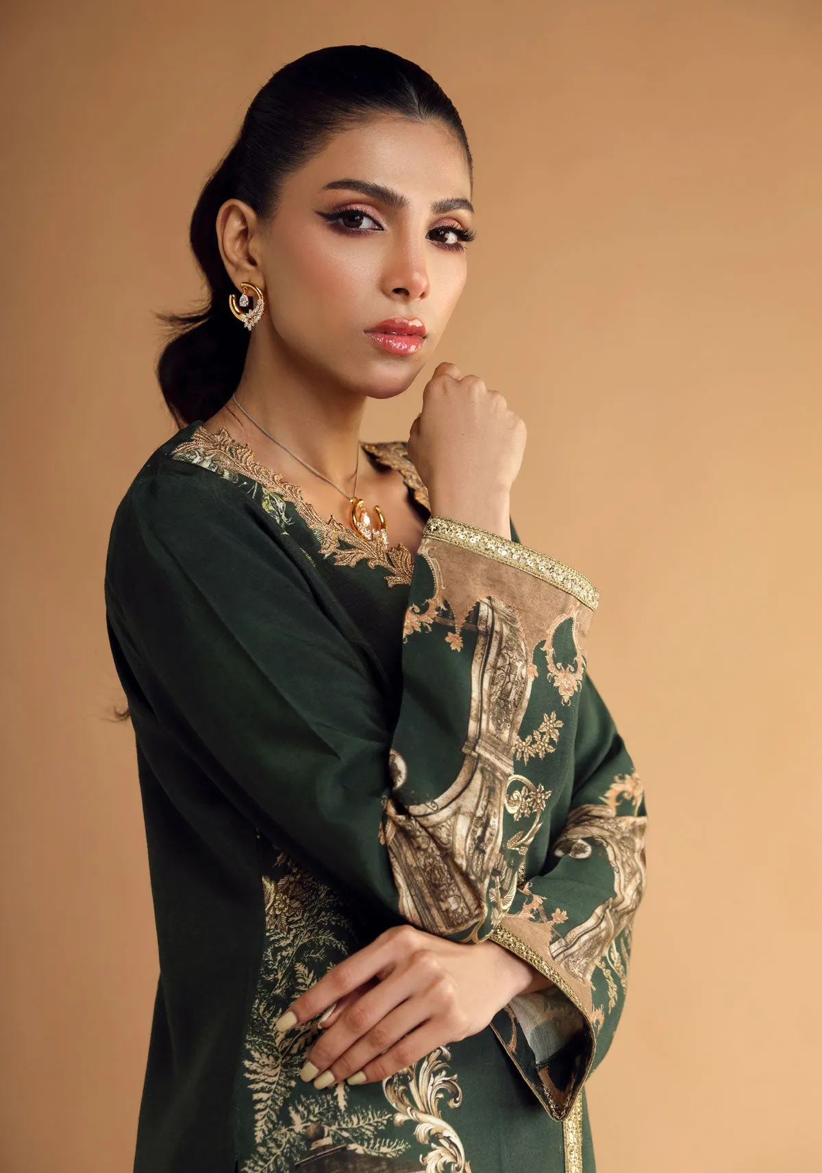 Dark Green Straight-Cut Full Set Tunic