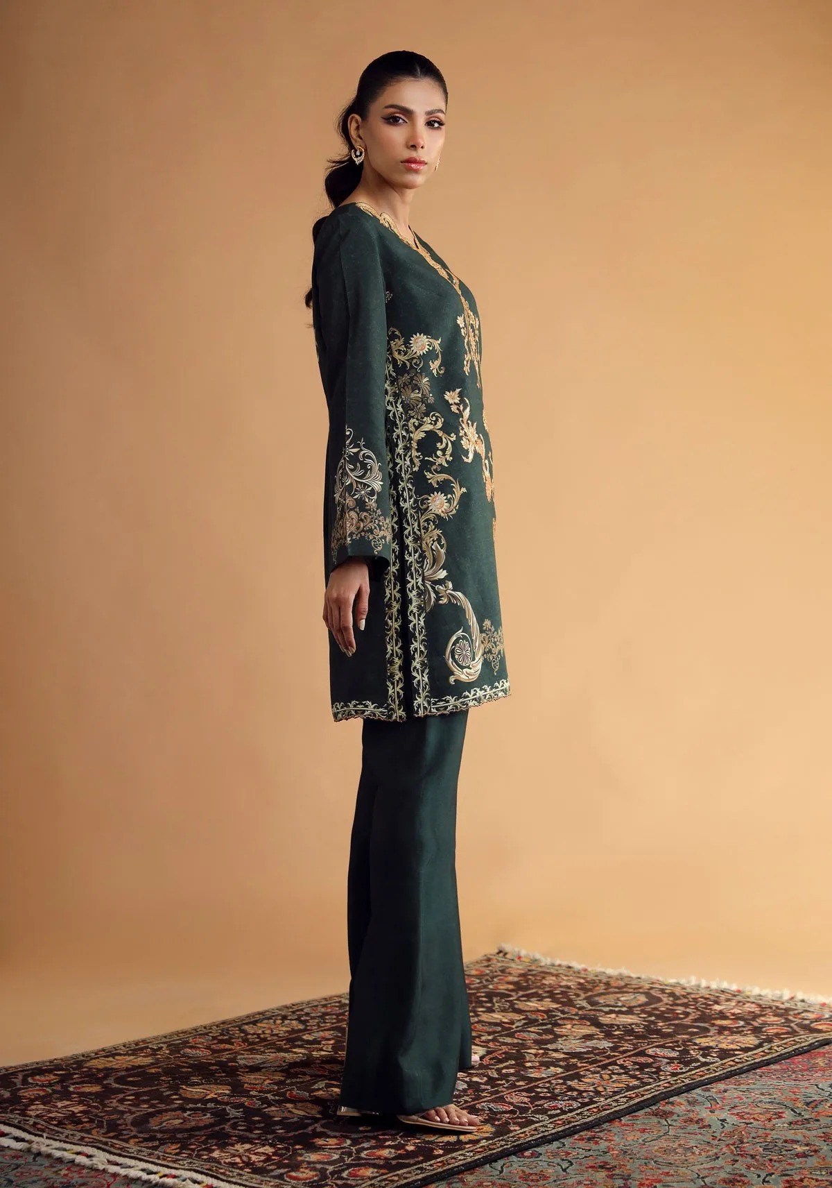 Dark Green Straight-Cut Full Set Tunic