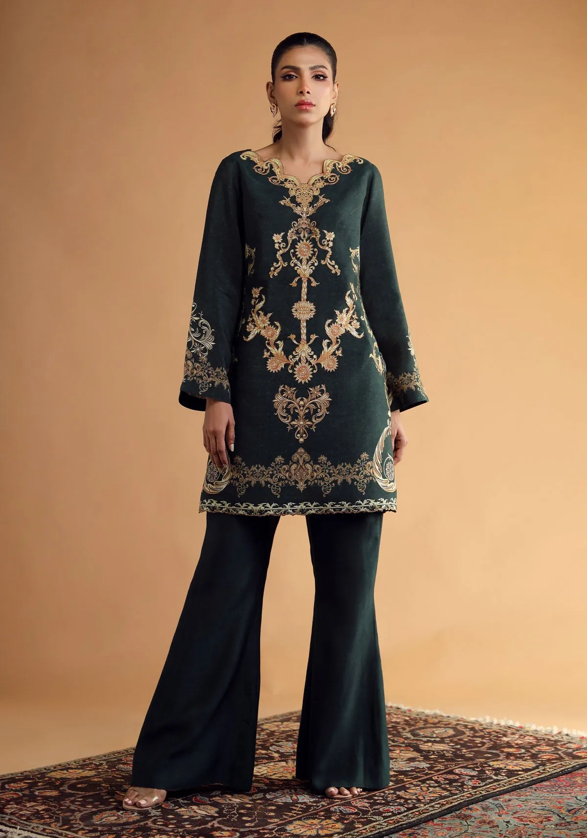 Dark Green Straight-Cut Full Set Tunic