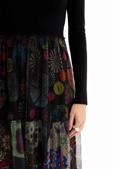 Desigual Nasdaq Poloneck Dress with Floaty Mesh Skirt 23WWVK96