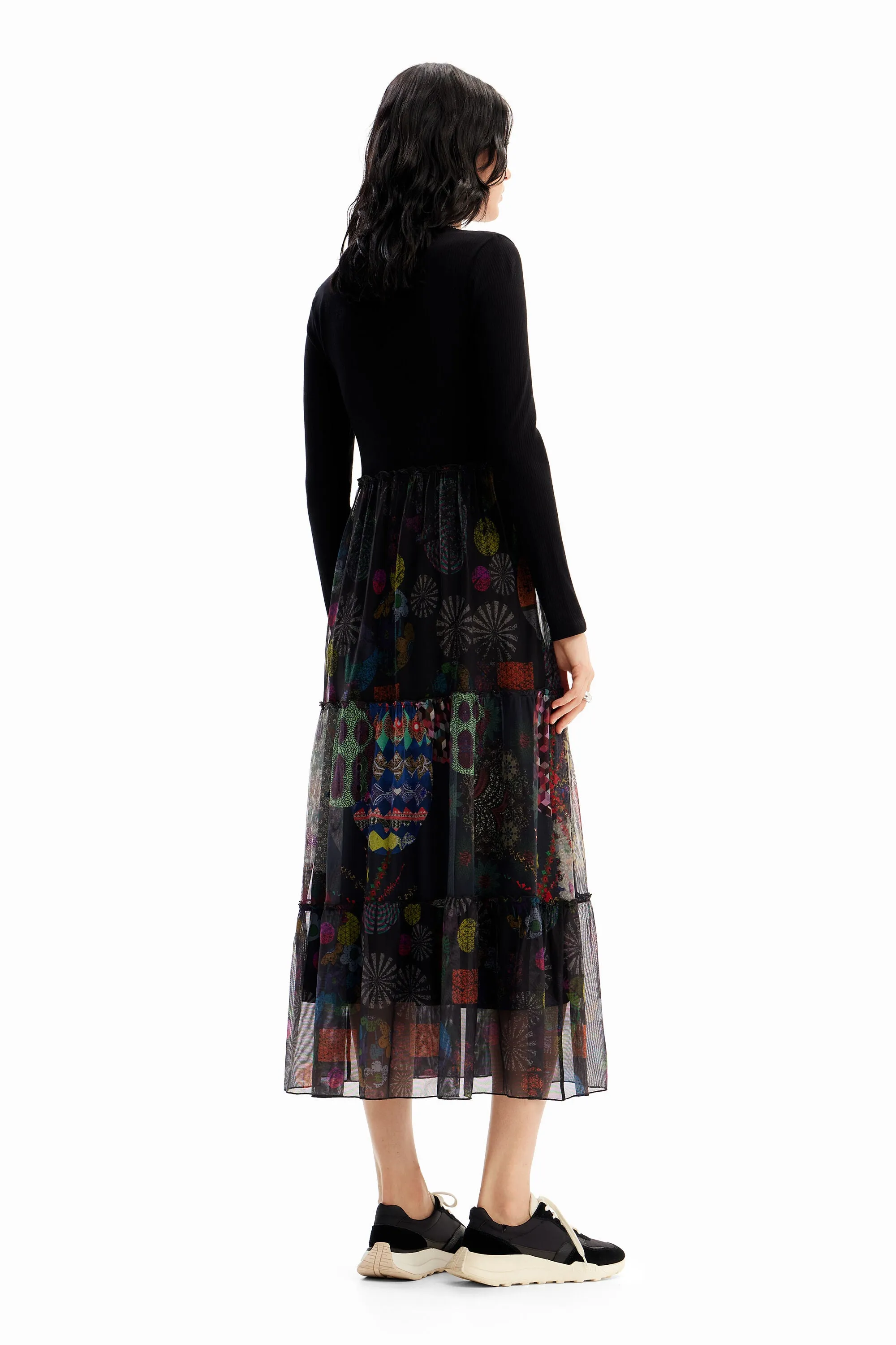Desigual Nasdaq Poloneck Dress with Floaty Mesh Skirt 23WWVK96