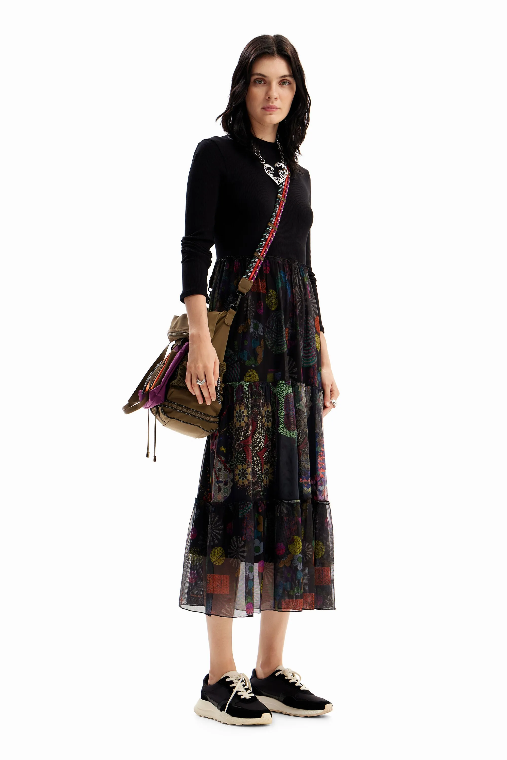 Desigual Nasdaq Poloneck Dress with Floaty Mesh Skirt 23WWVK96