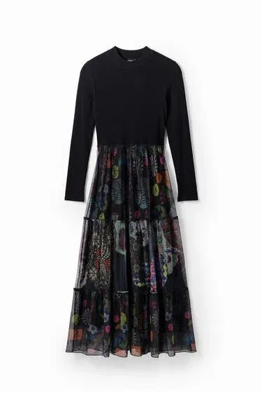 Desigual Nasdaq Poloneck Dress with Floaty Mesh Skirt 23WWVK96