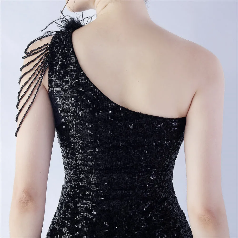 Dione-31361-Ostrich Fur Illusion Beaded Formal Dress