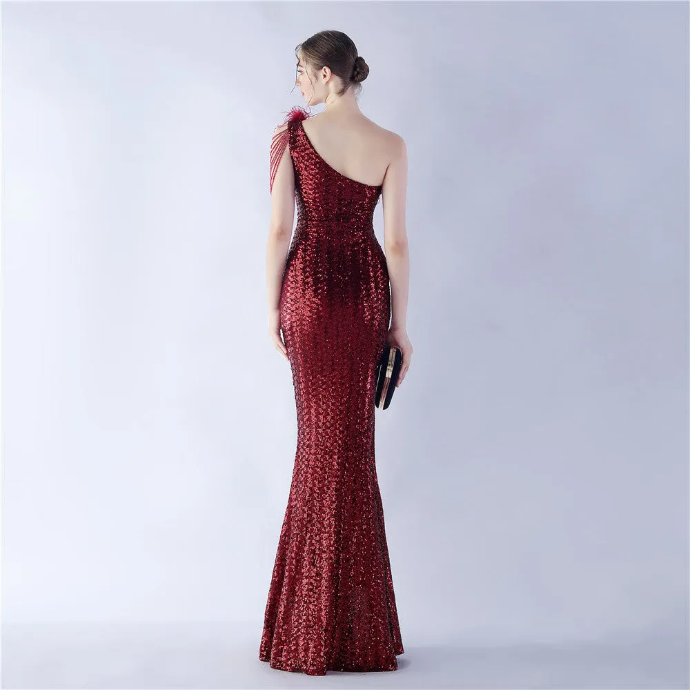 Dione-31361-Ostrich Fur Illusion Beaded Formal Dress